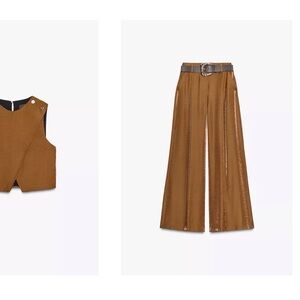 Zara Tan Wide-Leg Women's Pants